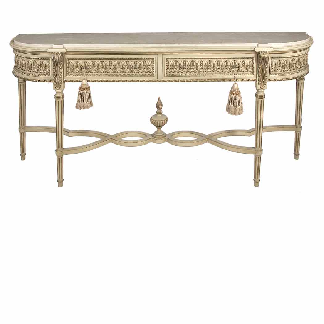 Appraisal: Louis XVI Style Carved and Painted Console The D-shape beige