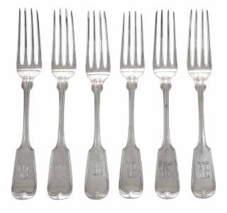 Appraisal: Six Charleston Coin Silver Forks American mid th century fiddle