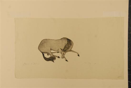 Appraisal: French modern school engraving Recumbant horse signed in pencil and