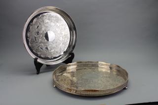 Appraisal: Galleried Silver Plate Serving Trays Galleried Silver Plate Serving Trays