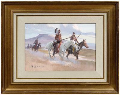 Appraisal: Gerald McCann western painting Connecticut born plains Indians on horseback