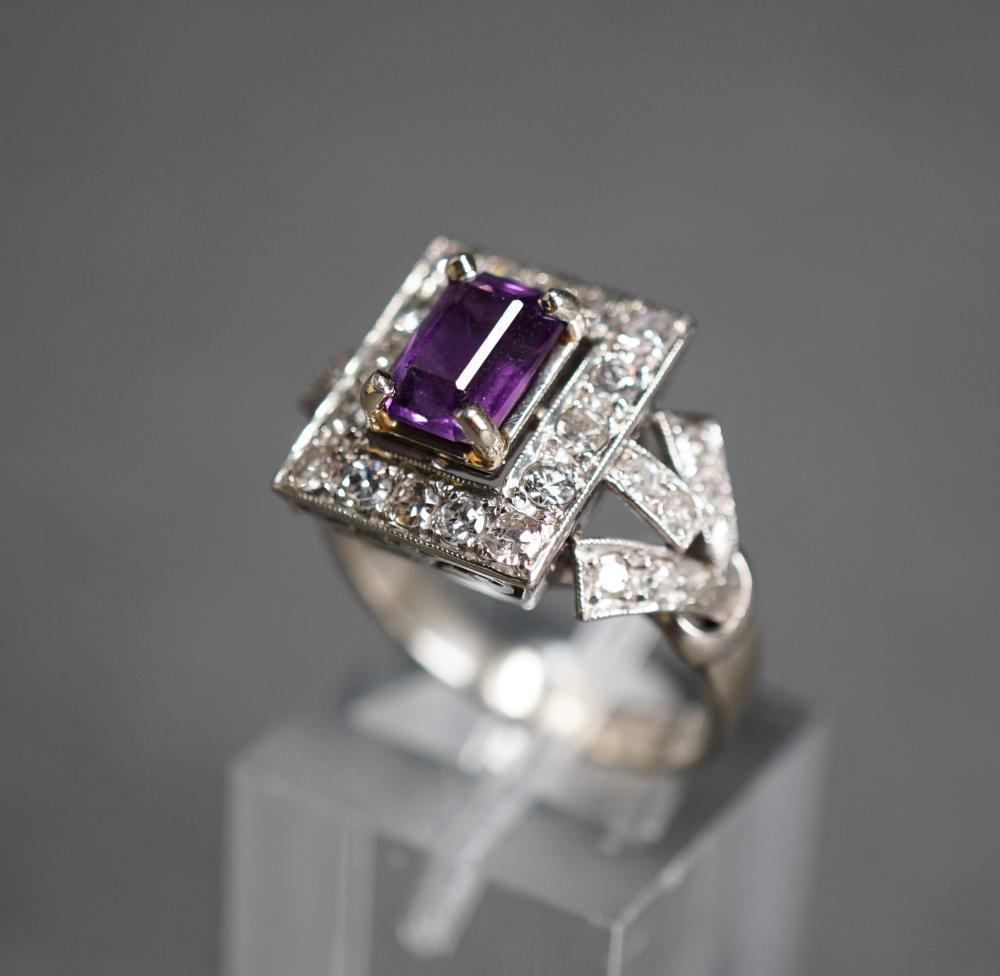 Appraisal: TESTED -KARAT WHITE-GOLD AMETHYST AND DIAMOND RING GROSS DWT SIZE