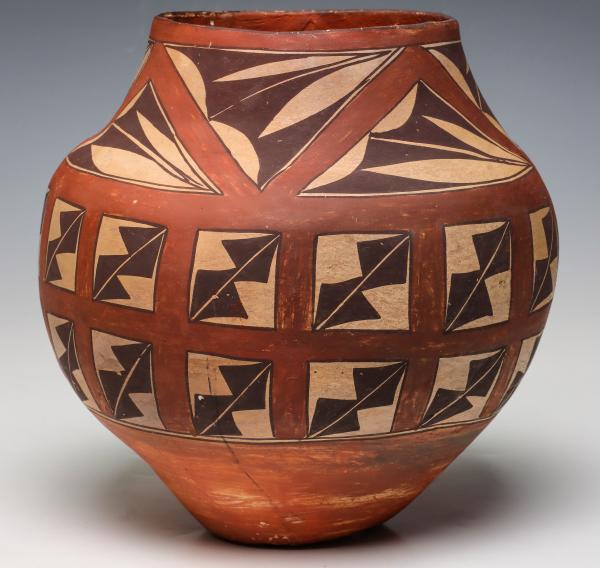 Appraisal: A FINE THREE-COLOR ACOMA POTTERY OLLA CIRCA The fine large