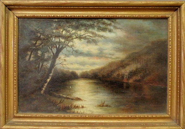 Appraisal: - Oil on canvas landscape painting of a river scene