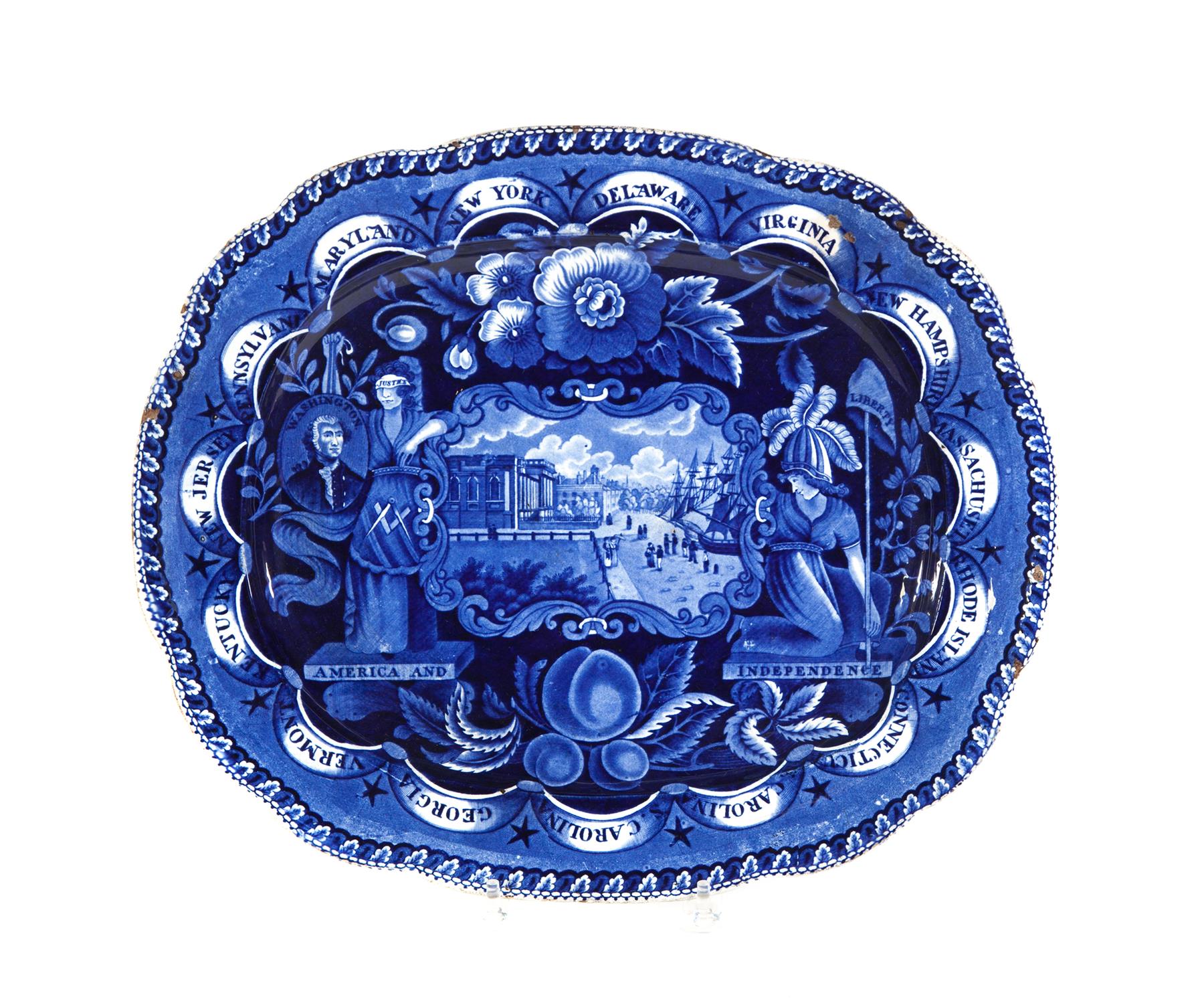 Appraisal: HISTORICAL BLUE STAFFORDSHIRE PLATTER England nd quarter- th century States