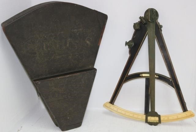 Appraisal: EARLY TH CENTURY INLAID EBONY AND WHALEBONEOCTANT WITH SCRIMSHAW DIAL