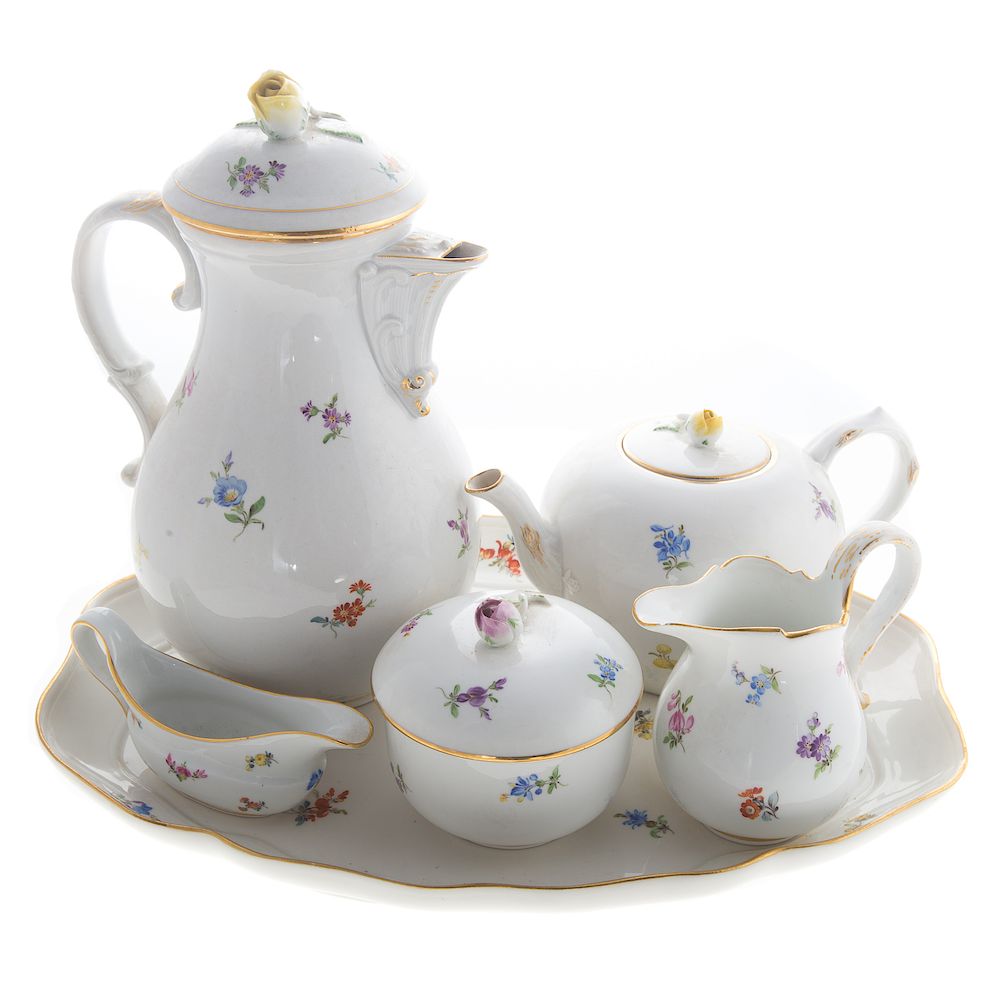 Appraisal: Meissen Porcelain Six Piece Chocolate Tea Service with floral sprig