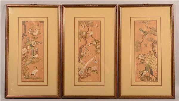 Appraisal: Signed Japanese Paintings on Rice Paper Three Vintage Signed Japanese