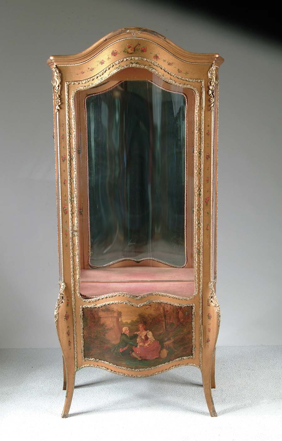 Appraisal: FINE FRENCH STYLE ANTIQUE PAINTED CURIO CABINET The French style