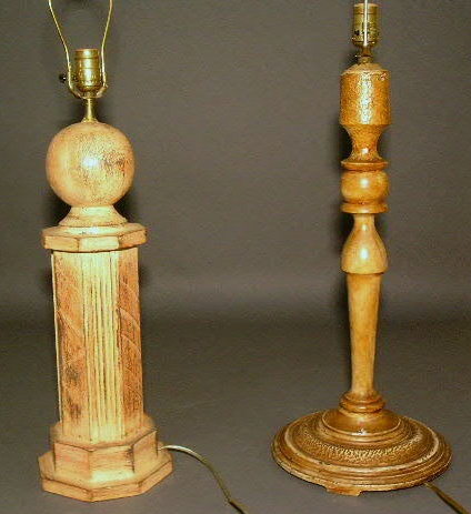 Appraisal: Two wooden table lamps- octagonal one x turned lamp with