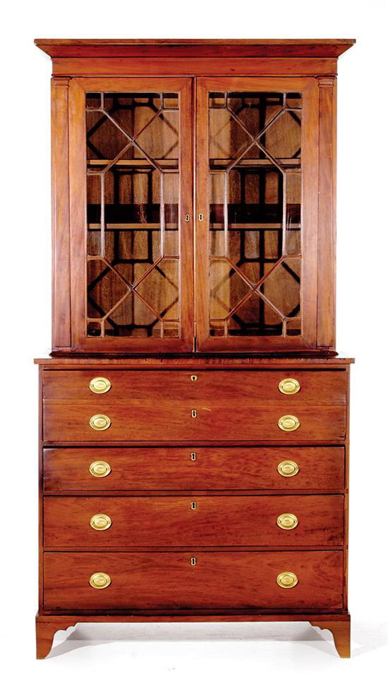 Appraisal: Federal style inlaid mahogany secretary bookcase mid th century canted