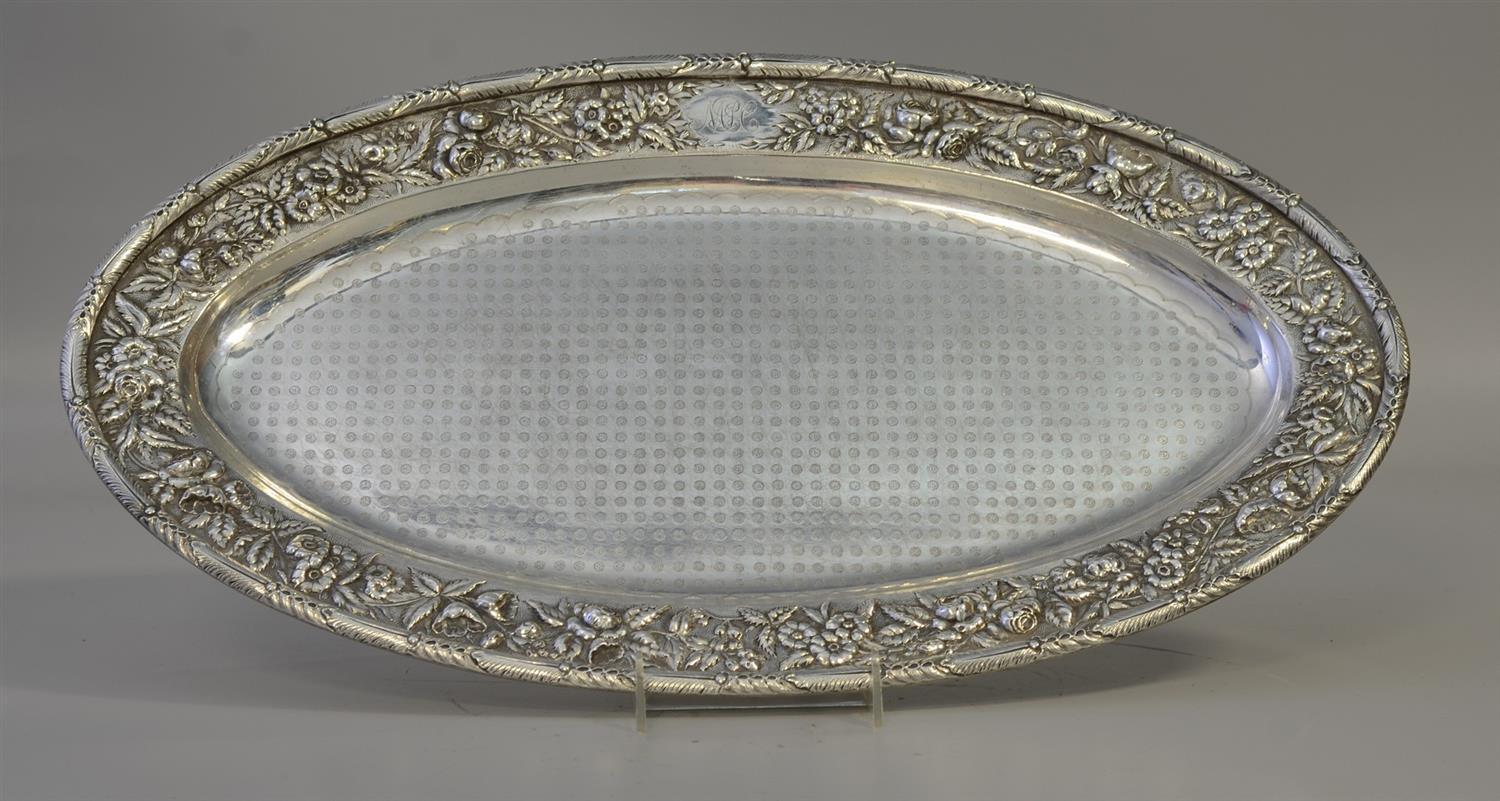 Appraisal: S Kirk Son Baltimore oval floral repousse sterling silver tray