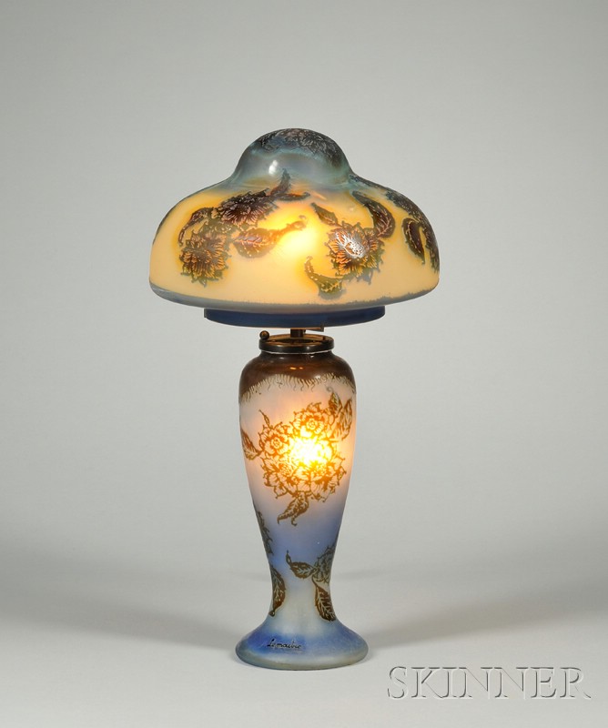 Appraisal: Lemaitre Table Lamp Cameo glass Late th century Cushion-shape shade