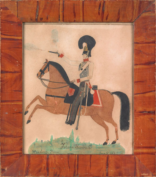 Appraisal: Berks County Pennsylvania watercolor drawing depicting a dragoon on horseback