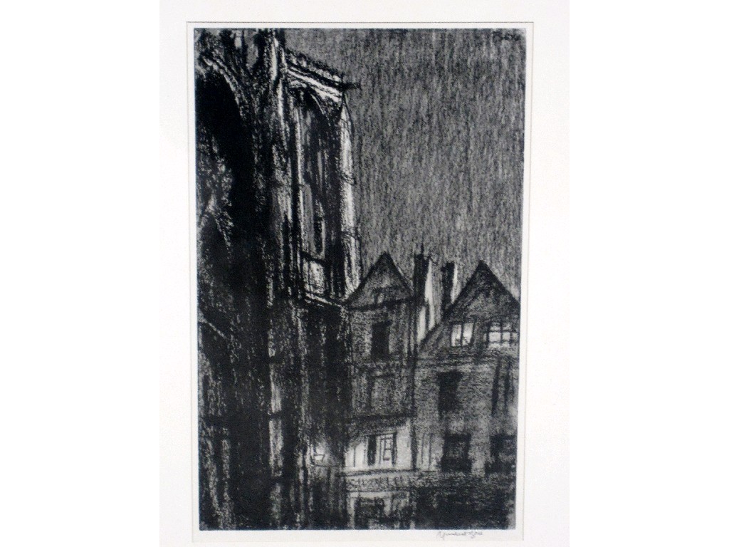 Appraisal: SIR DAVID MUIRHEAD BONE Lithograph 'Rheims Cathedral by night' signed