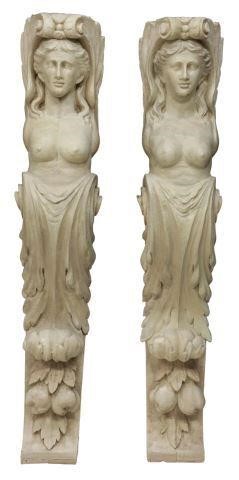 Appraisal: pair Architectural caryatids atlantes painted gesso over wood winged female