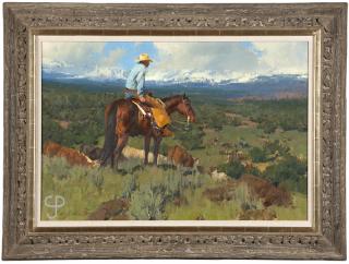 Appraisal: Bill Anton ''The Verdant Valley'' cowboy on horseback overlooking his