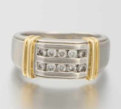 Appraisal: A Gentleman's Platinum k Gold and Diamond Ring Platinum band