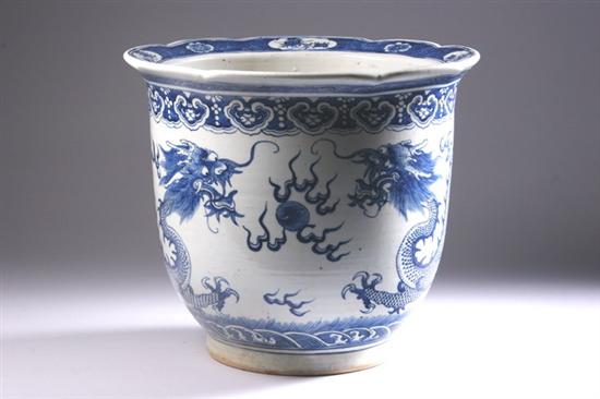 Appraisal: CHINESE BLUE AND WHITE PORCELAIN CACHE POT Late th century