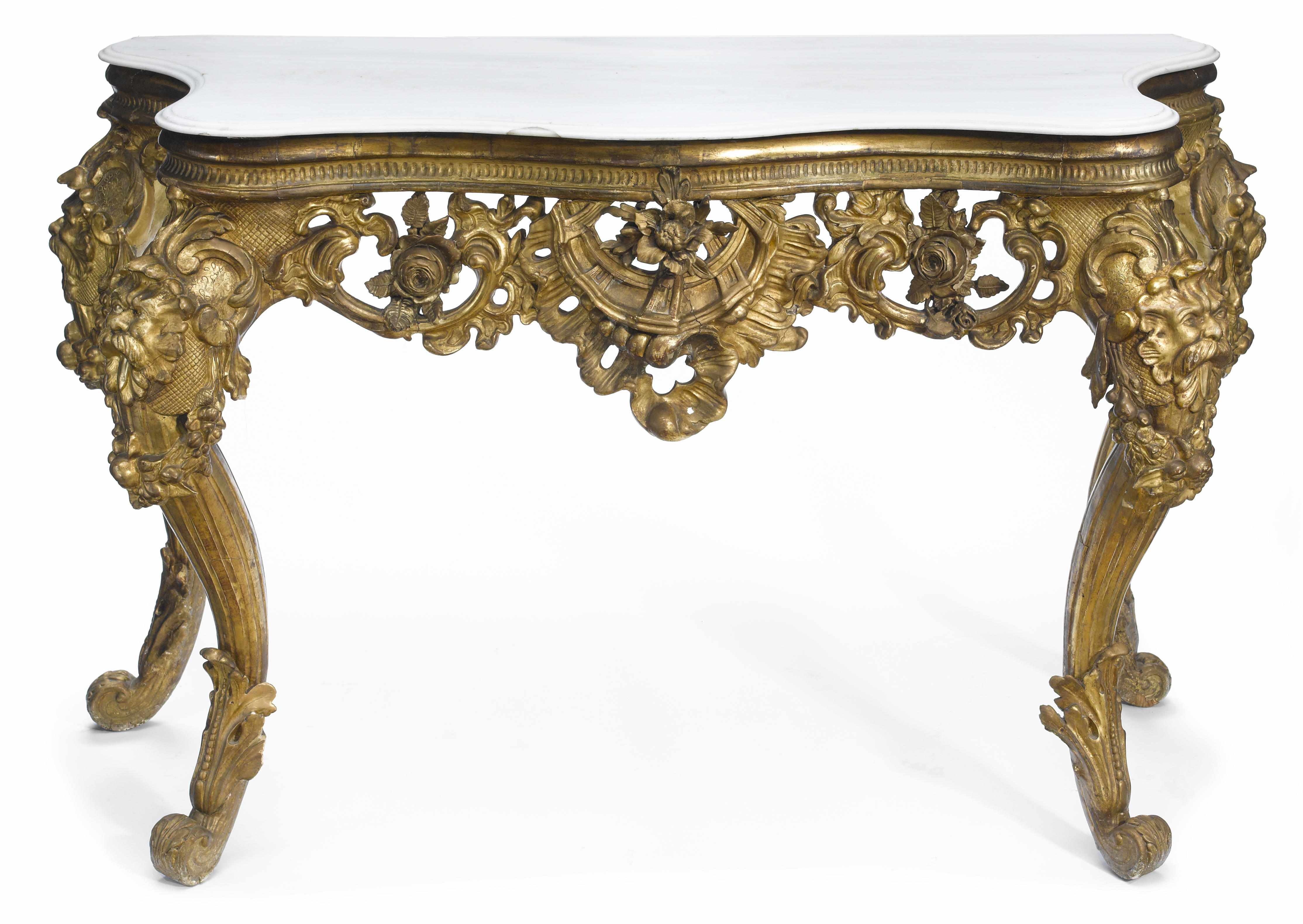 Appraisal: An Italian Rococo carved giltwood console incorporating antique and later