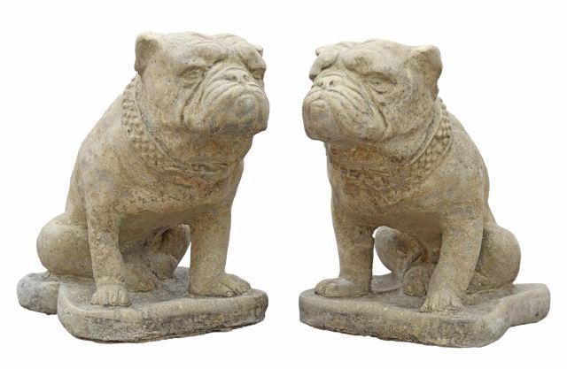 Appraisal: pair Cast stone garden statuary depicting English bulldog seated on