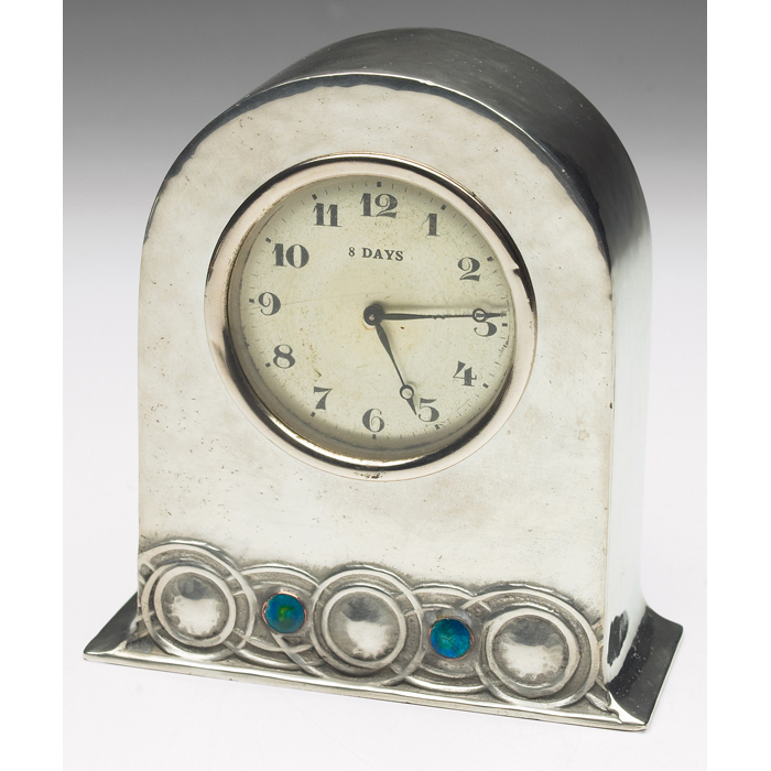 Appraisal: Knox clock Tudric pewter with enameled accents marked ''w x