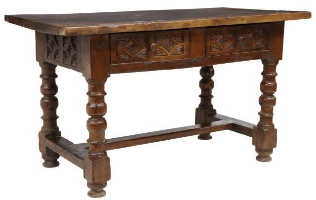 Appraisal: Spanish Baroque style walnut table th c top fashioned from