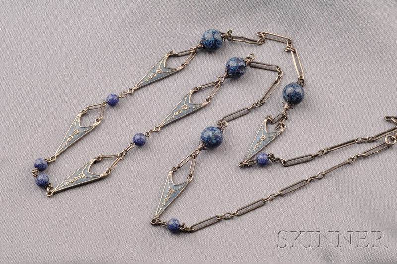 Appraisal: Art Nouveau Silver and Enamel Chain composed of paperclip chain