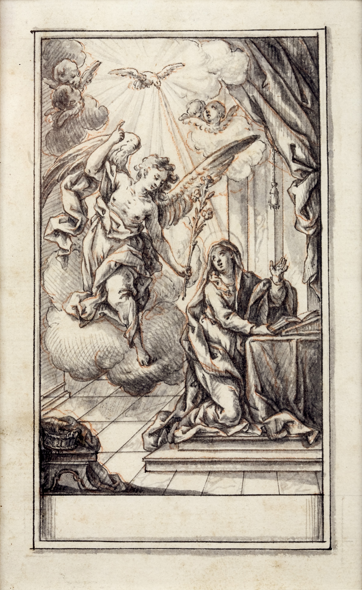 Appraisal: OLD MASTERS DRAWING OF THE ANNUNCIATION Pen ink and wash