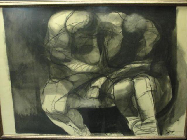 Appraisal: LEBRUN Rico Ink Wash on Paper Study for Prophets Framed