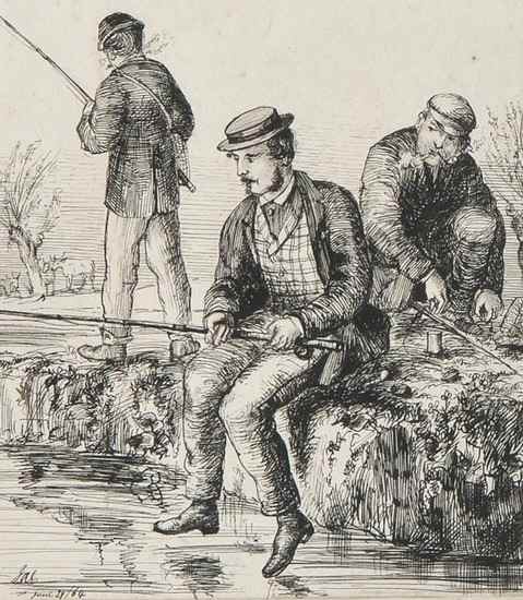 Appraisal: English School th century Victorian men fishing from the bank