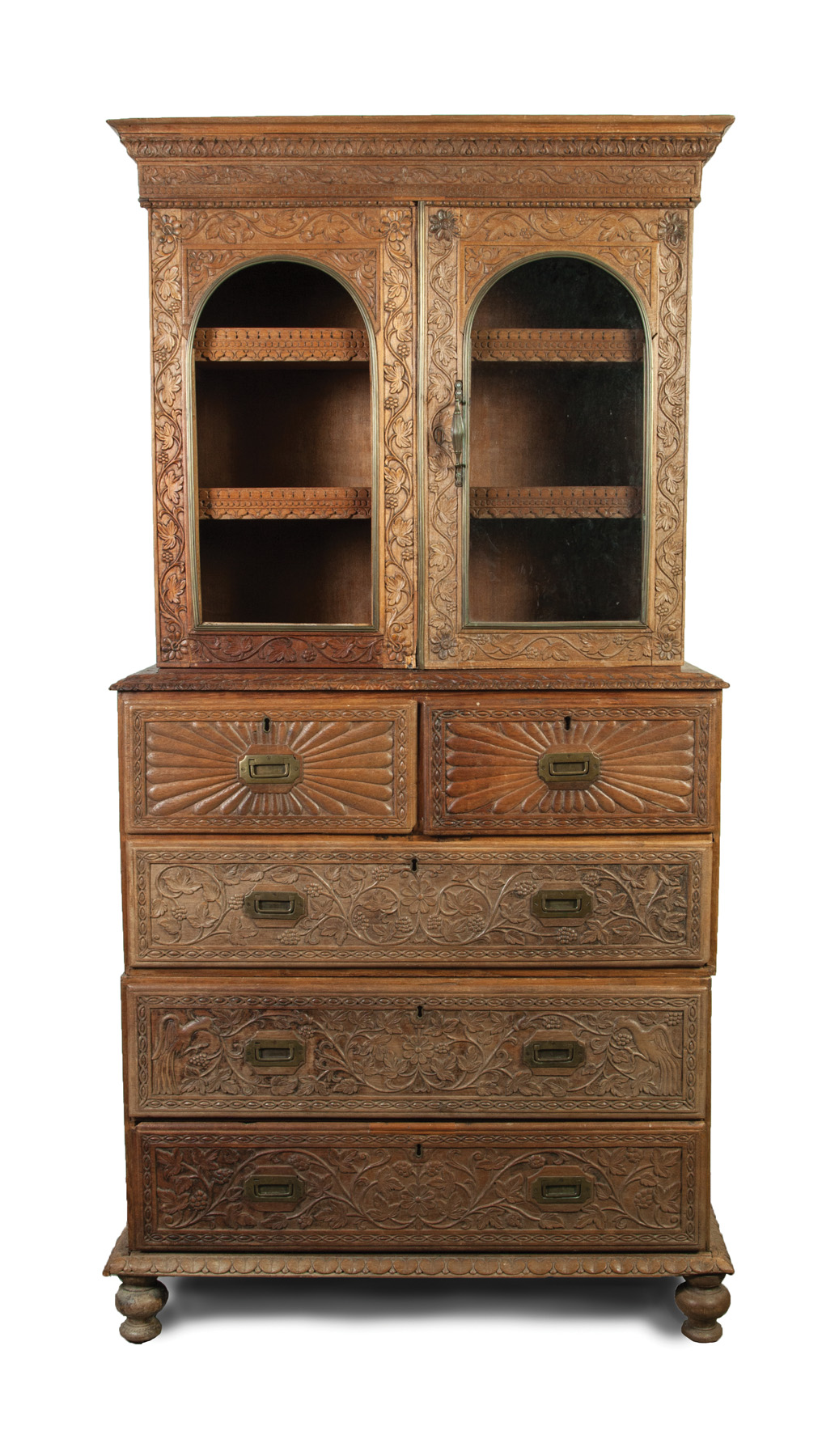 Appraisal: CAMPAIGN-TYPE THREE-PIECE BOOKCASE ON DRAWERS Indian Sub Continent th century