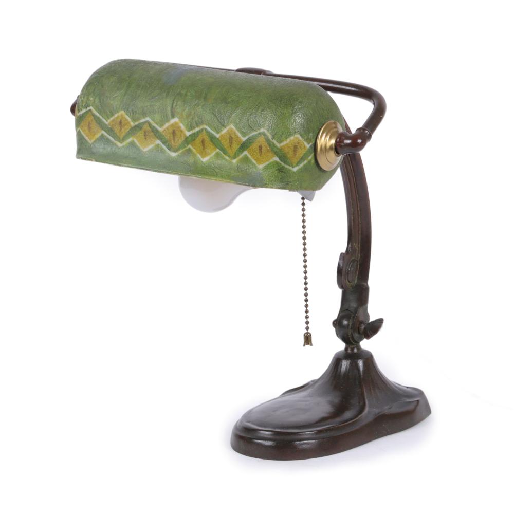 Appraisal: HANDEL ARTS AND CRAFTS BRONZE DESK LAMP WITH GREEN PATTERNED