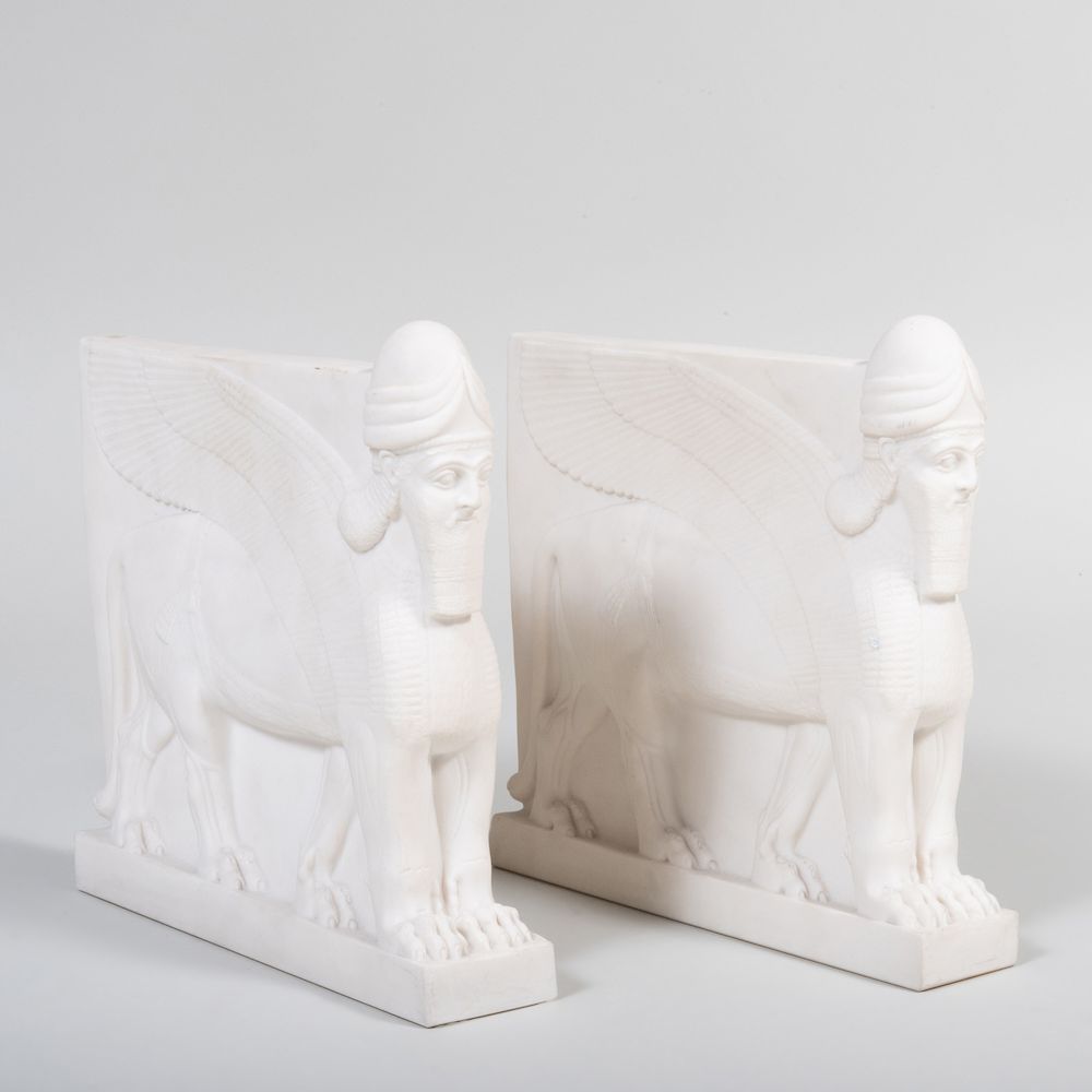 Appraisal: Pair of Copeland Parian Porcelain Assyrian Style Book Ends Impressed