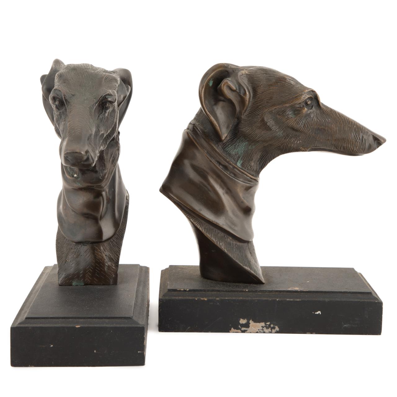 Appraisal: PR PATINATED METAL GREYHOUND BUST BOOKENDS Pair of greyhound dog