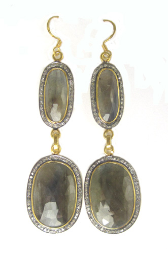 Appraisal: PAIR OF SAPPHIRE AND DIAMOND EARRINGS each silver and gold