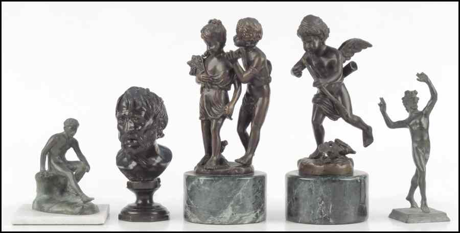 Appraisal: PATINATED BRONZE CUPID AFTER HOUDON Together with a patinated bronze