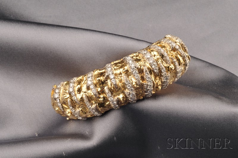 Appraisal: Award-winning kt Gold Platinum and Diamond Bangle the highly textured