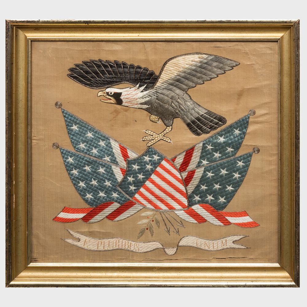 Appraisal: Japanese Export Embroidered Eagle and Flags Picture Made for the