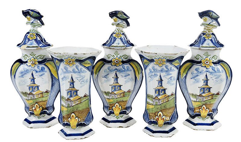 Appraisal: Dutch Delft De Klaauw Polychrome Garniture Set possibly late th