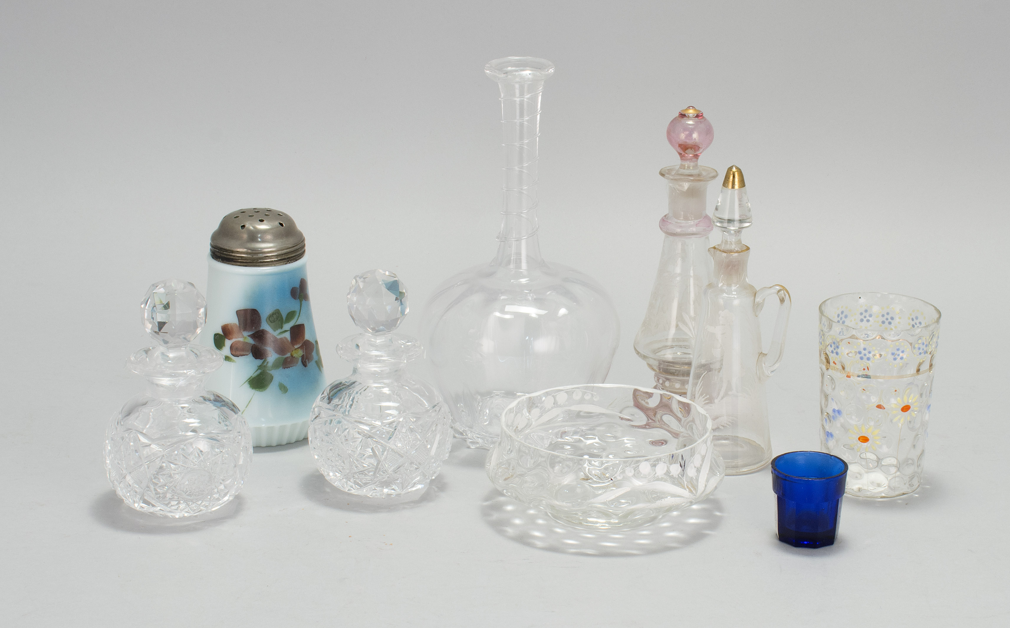 Appraisal: NINE PIECES OF ASSORTED GLASS th th CenturyIncludes perfume and