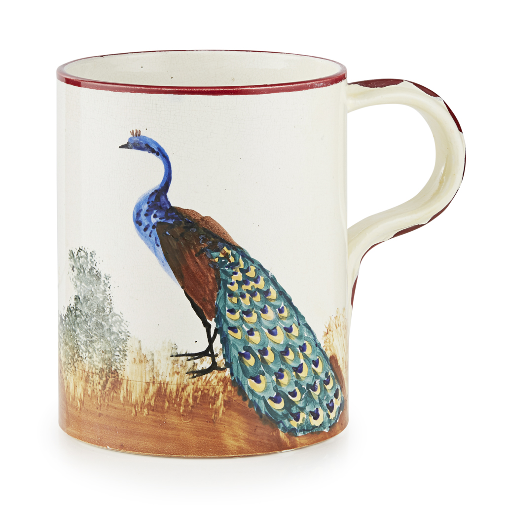 Appraisal: A LARGE WEMYSS WARE MUG 'PEACOCK' PATTERN CIRCA impressed maker's