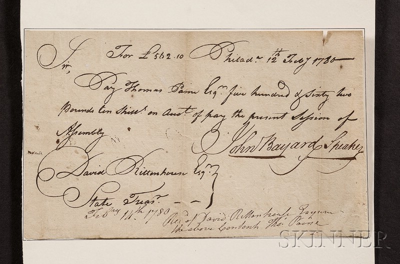 Appraisal: Revolutionary War Paine Thomas - and Rittenhouse David - Manuscript