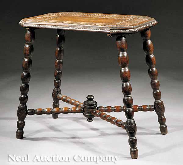 Appraisal: An Antique Jacobean Revival Carved Oak Side Table late th