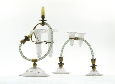 Appraisal: Two glass candleholders one with two sconces on a glass