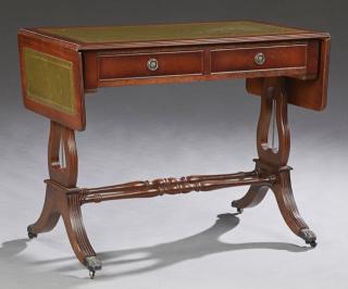 Appraisal: English Carved Mahogany Drop Leaf Writing Table English Carved Mahogany