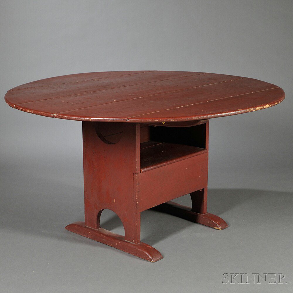 Appraisal: Red-painted Shoe-foot Hutch Table possibly New England early th century