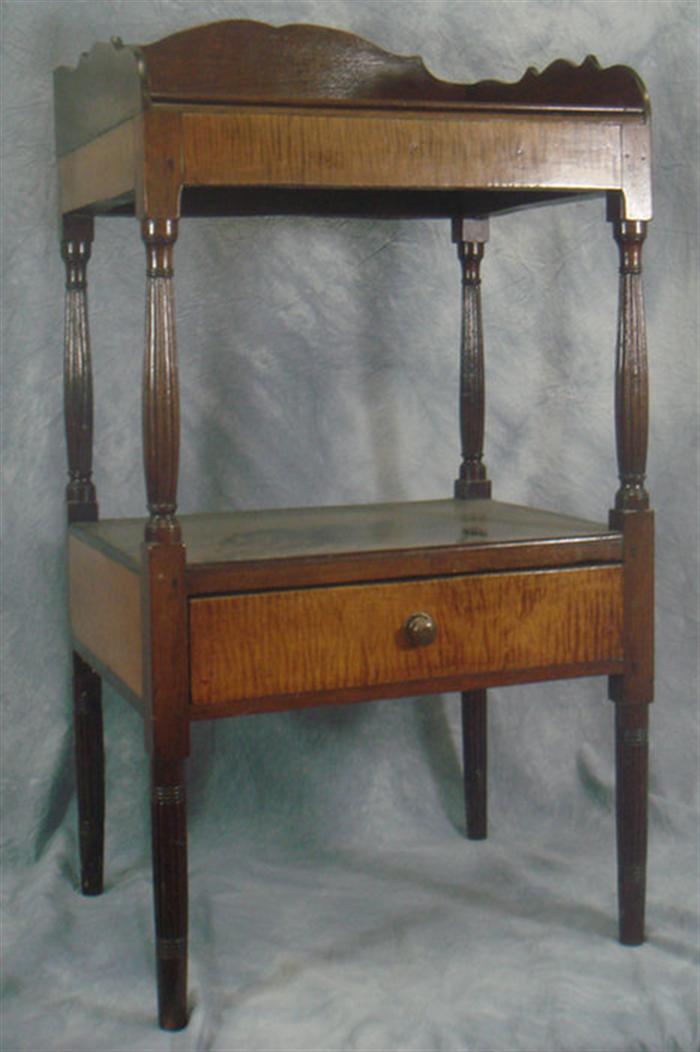 Appraisal: Mahogany and figured maple Sheraton wash stand with reeded legs