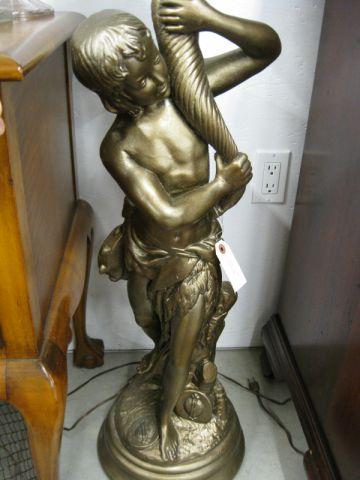 Appraisal: Figural Spelter Lamp boy holding a cornucopia milk glass globe