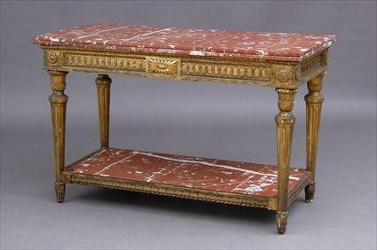 Appraisal: ITALIAN NEOCLASSICAL CARVED GILTWOOD SIDE TABLE WITH MARBLE TOP The